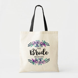 Mint & Paarse Bloemen Krans Bruiloft Bruid Tote Bag