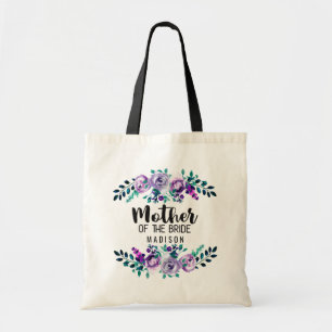 Mint & Paarse Bloemen Krans Moeder van de Bruid Tote Bag