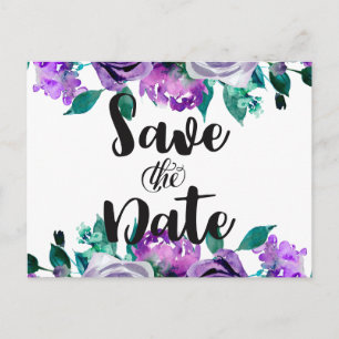 Mint & Paarse Bloemen Roos Bruiloft Save the Date Aankondigingskaart