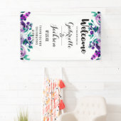 Mint & Paarse Bloemen Waterverf Bruiloft Welkom Spandoek (Insitu)