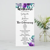 Mint & Paarse Bloemen Waterverf Trouwprogramma Programma (Staand voorkant)