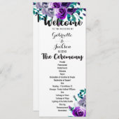 Mint & Paarse Bloemen Waterverf Trouwprogramma Programma (Voorkant / Achterkant)