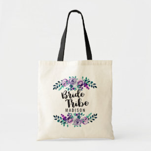Mint & Paarse Bloemenkrans Bruiloft Bruid Tribe Tote Bag