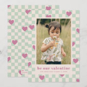 Mint Paarse Checkerboard Hearts Valentijn Kaart (Voorkant / Achterkant)