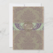 Mint Paarse Elegant Damask Wedding Uitnodiging (Achterkant)