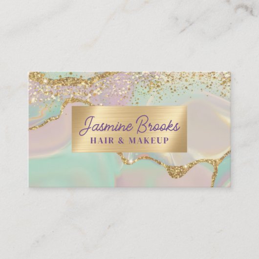 Mint Paarse en Gouden Glam Visitekaartje (Voorkant)