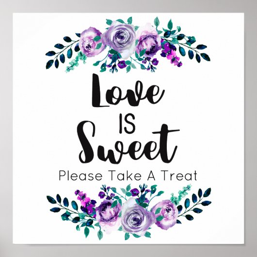 Mint & Paarse Floral Wedding Love is Sweet Poster (Voorkant)