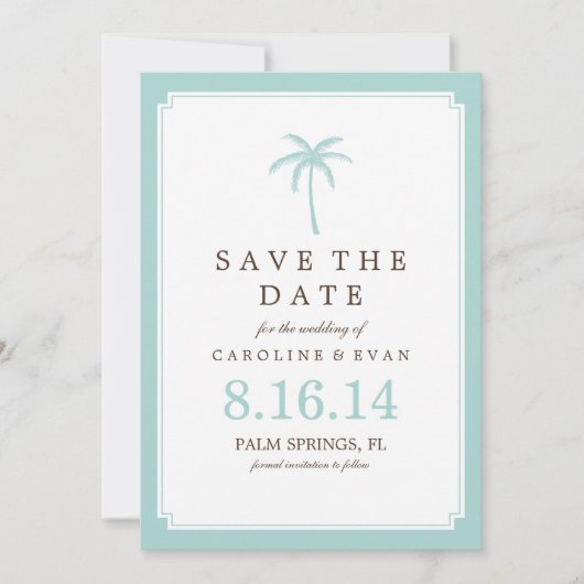 Mint Palm Tree Wedding Save the Date (Voorkant)