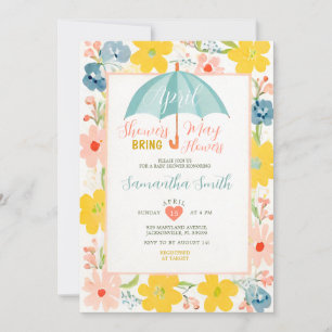 Mint Paraplu April Buien Baby Shower Bloemen Kaart