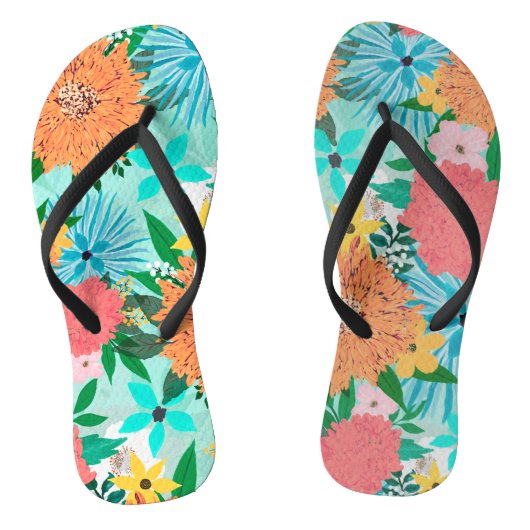 Mint pastel Floral Teenslippers (Voetbed)