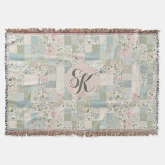 Mint patchwork monogram deken