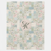 Mint patchwork monogram fleece deken (Voorkant)