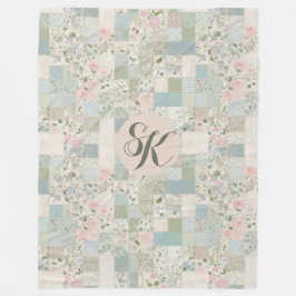 Mint patchwork monogram fleece deken