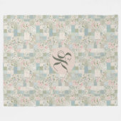 Mint patchwork monogram fleece deken (Voorkant (Horizontaal))