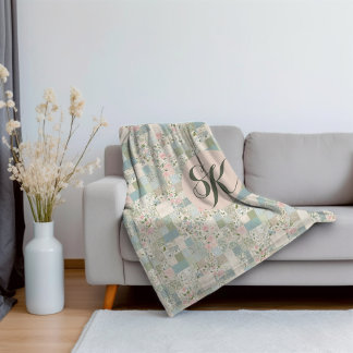 Mint patchwork monogram sherpa deken