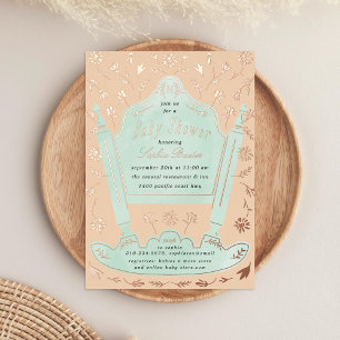 Mint Peach Antieke Wieg Baby Shower Roze Goud Folie Uitnodiging