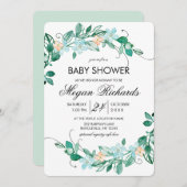 Mint Peach Bloemenkrans Baby shower Uitnodiging (Voorkant / Achterkant)