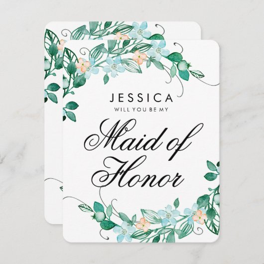 Mint & Peach Bloemige Wil je mijn getuige zijn Kaart (Voorkant / Achterkant)