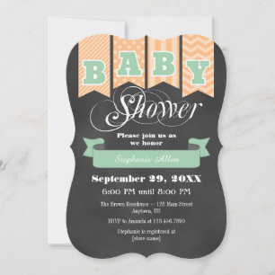 Mint Peach Chalkboard Flag Baby shower Uitnodigen Kaart