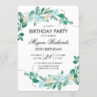 Mint Peach Floral Wreath verjaardagsfeestje uitnod
