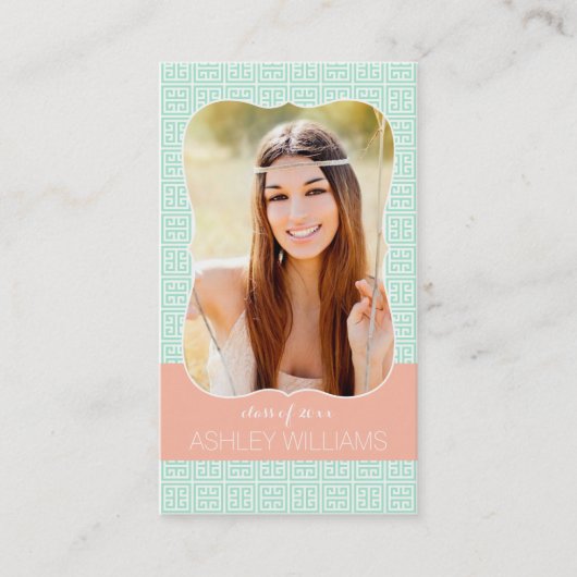 Mint Peach Greek Key Senior Rep Marketing Contactkaartje (Voorkant)
