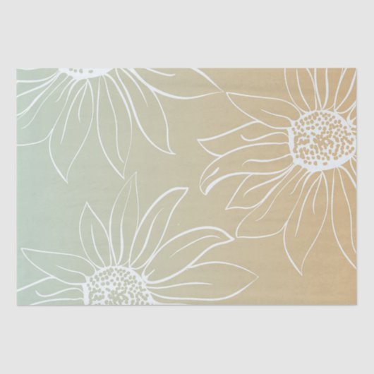 Mint Peach White Daisies Floral Tissuepapier (Voorkant)