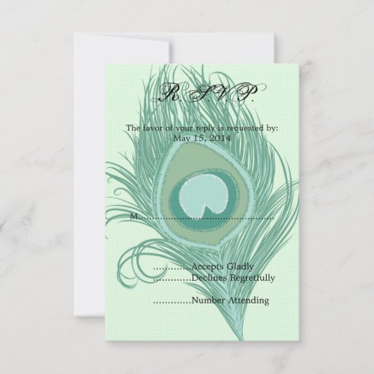 Mint Peacock Feather RSVP (Voorkant)