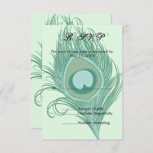 Mint Peacock Feather RSVP (Voorkant / Achterkant)