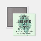 Mint Peacock Feather Save the Date Magneet (Voorkant / Achterkant)