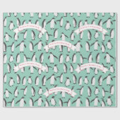 Mint Personalized Patroon Pinguïn Cadeaupapier (Vlak)