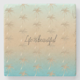 Mint Perzik Aqua Tropische Gouden Palm Bomen Stenen Onderzetter