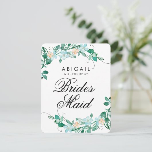 Mint & perzik bloemenkrans zal je bruidsmeisje zij kaart (Staand voorkant)