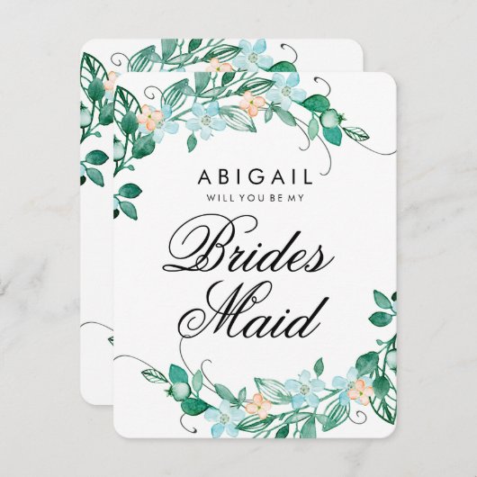Mint & perzik bloemenkrans zal je bruidsmeisje zij kaart (Voorkant / Achterkant)