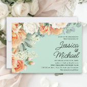 Mint Perzik Wit Bloemen Bruiloft Kaart