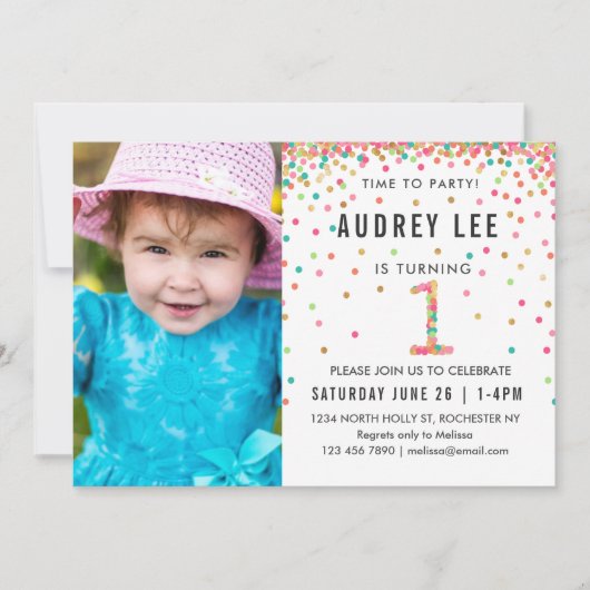 Mint Pink 1st Birthday Foto eerste verjaardag Kaart (Voorkant)