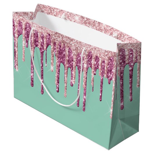 Mint Pink Blush Ice Cream Glitter Druppels Verjaar Groot Cadeauzakje (Achterkant Gekanteld)