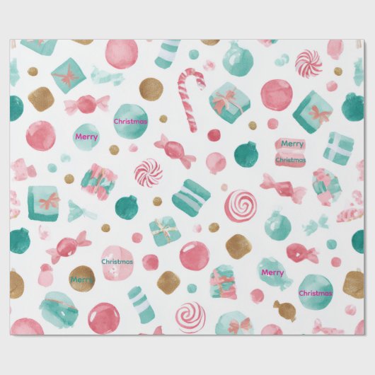 Mint & Pink CANDY Christmas Paper Cadeaupapier (Vlak)