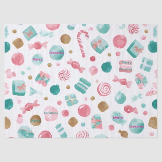 Mint & Pink CANDY Christmas Tissue Paper Tissuepapier (Voorkant)