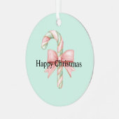 Mint Pink Gold Candy Cane Bow Kerstmis Metalen Ornament (Voorkant links)