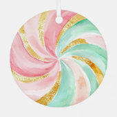 Mint Pink Gold Candy Cane Bow Kerstmis Metalen Ornament (Achterkant)