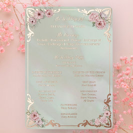  Mint Pioen Bruiloft Folie Programma Kaart