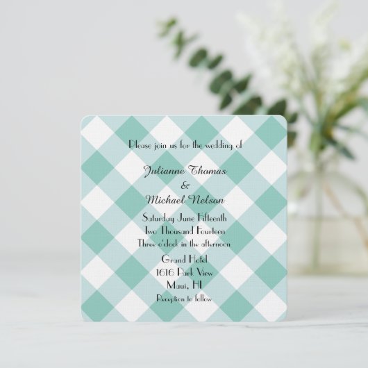 Mint Plaid Bruiloft Kaart (Staand voorkant)