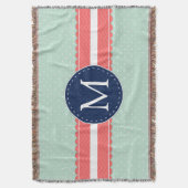 Mint Polka Dot Pattern Coral Navy Blue Monogram Deken (Voorkant Verticaal)