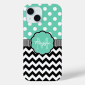 Mint Polka Dots Black Chevron Monogram Case-Mate iPhone Case (Achterkant)