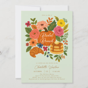 Mint Pompoen Bloemen Herfst Bruids Brunch Uitnodig Kaart