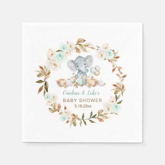 Mint Pumpkin Elephant Baby shower Party Servet (Voorkant)