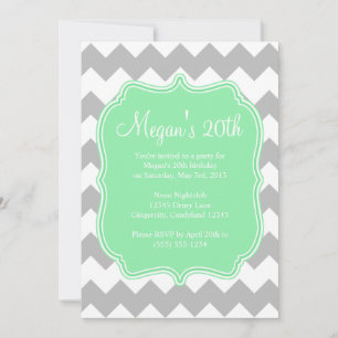 Mint Quatrefoil Chevron Birthday Uitnodiging