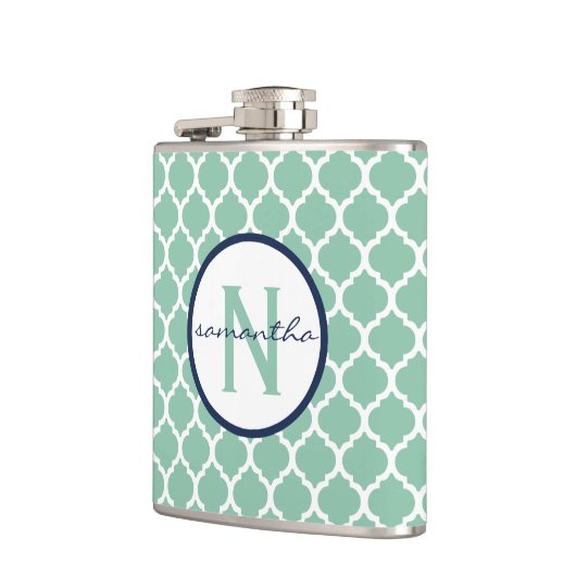 Mint Quatrefoil Monogram Heupfles (Links)