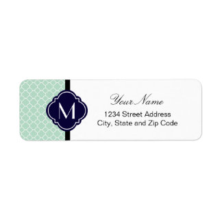 Mint Quatrefoil Patroon met Monogram Etiket