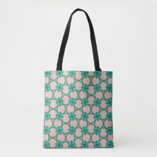 Mint & Red Retro Bloem Motief Boodschappentas Draagtas